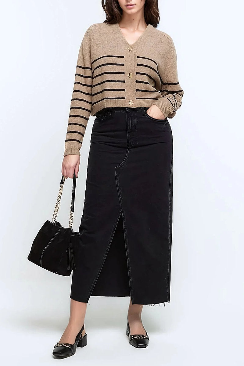 Ex RI Cropped Knit Stripe Cardigan