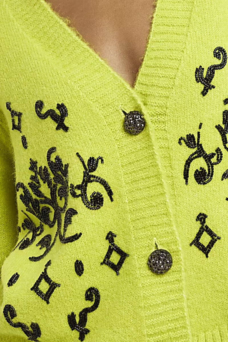 Famous Store Beaded Button Through Cardigan Green
