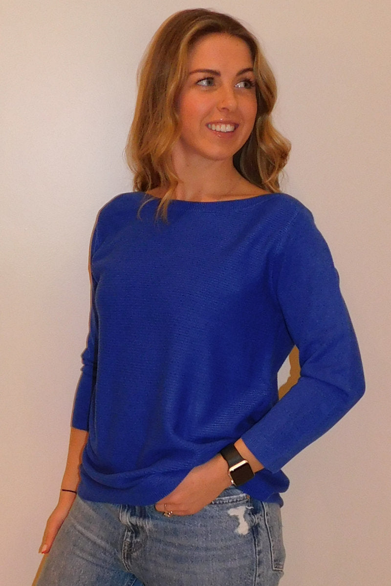 Famous Store 3/4 Sleeve Royal Blue Jumper