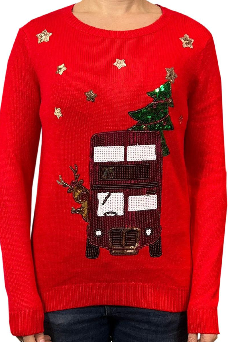 Ladies Christmas Red Bus Jumper