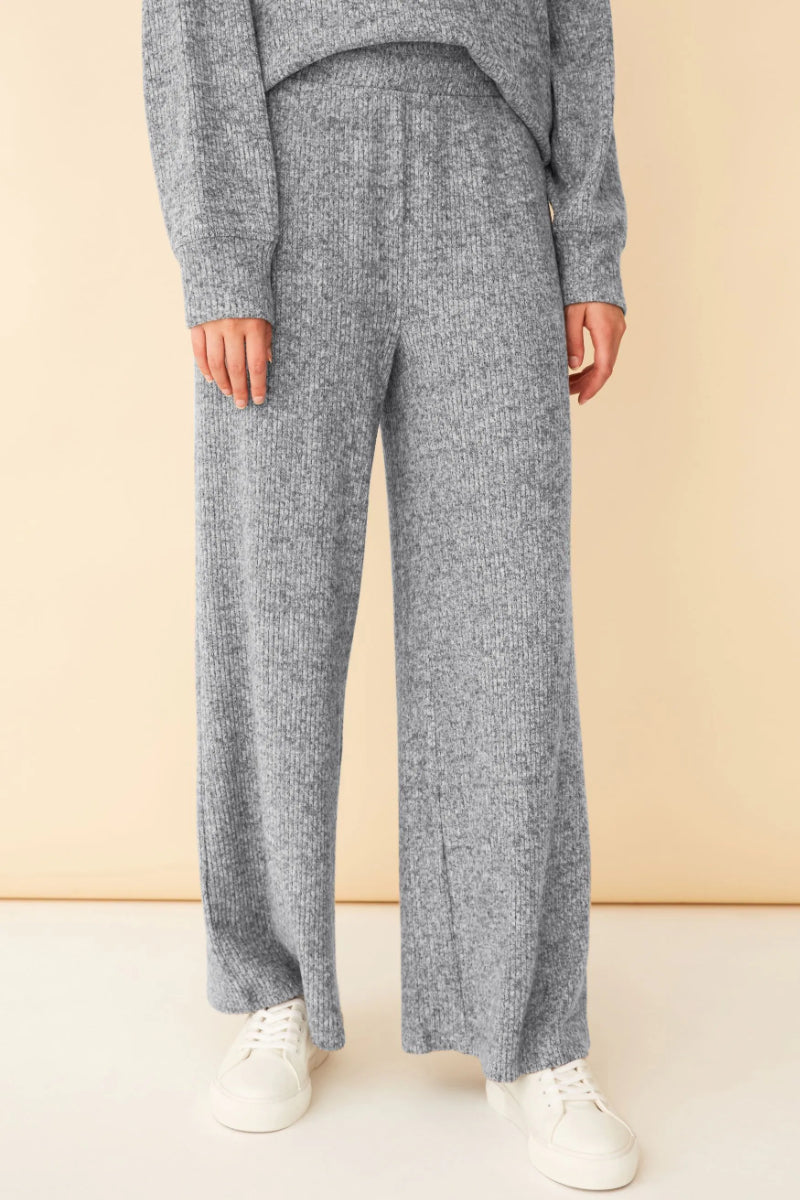Grey Ribbed Wide Leg Trousers