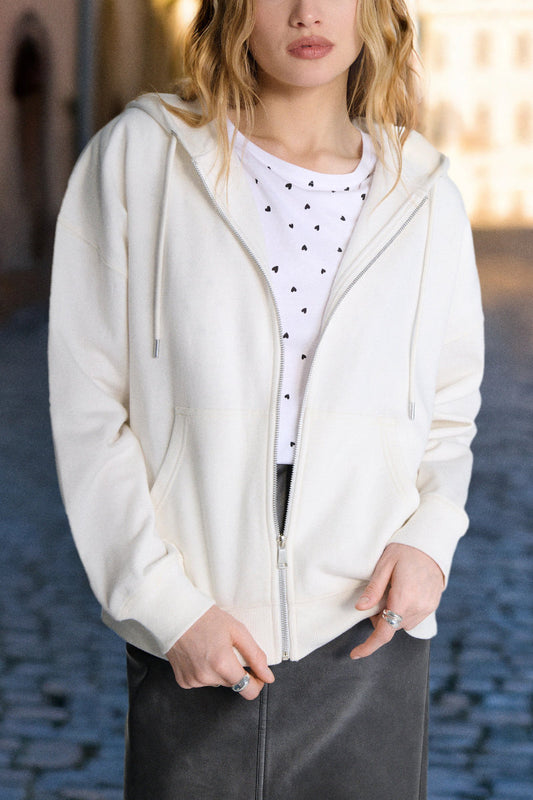 Ex-Sinsay Cream Zip Front Hoodie