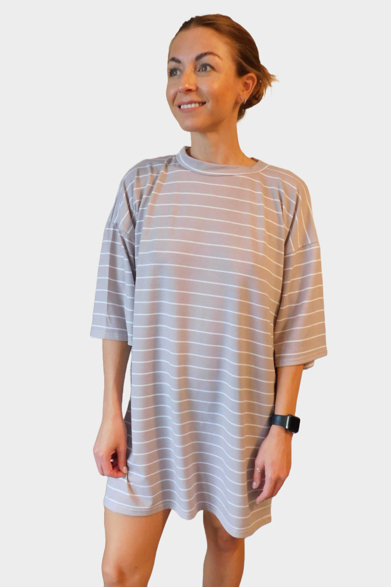 Camel Oversized Striped T-Shirt Dress