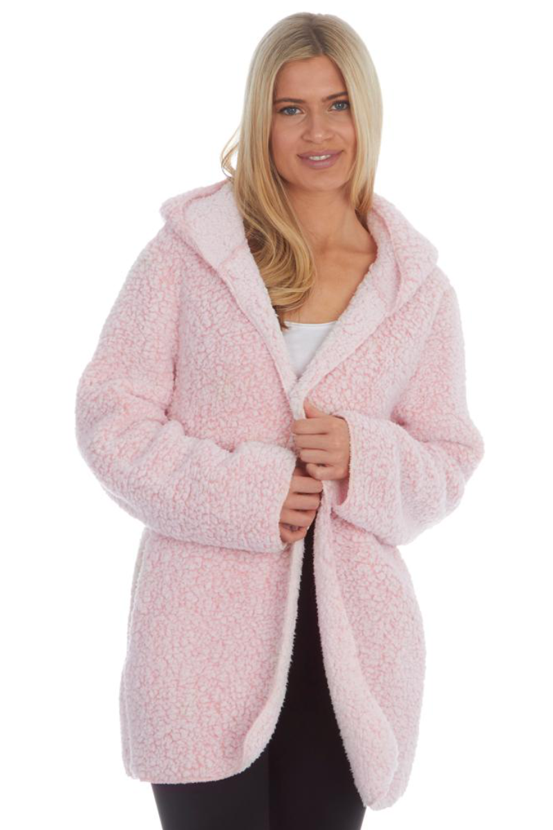 Ladies Sherpa Fleece Lounge Jacket Pink