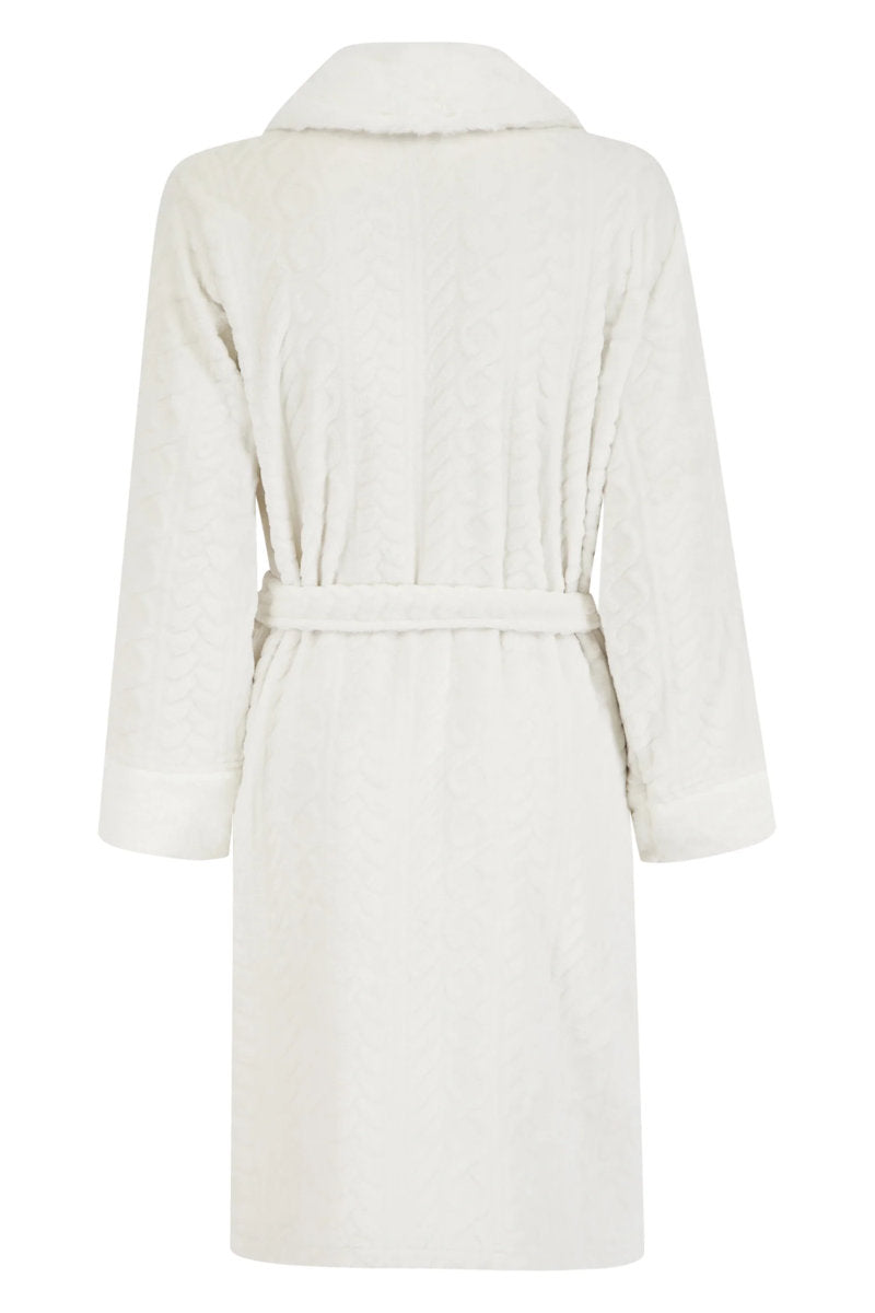 Ladies Slumber Party Cosy Super Soft Knee Length Dressing Gown Ivory