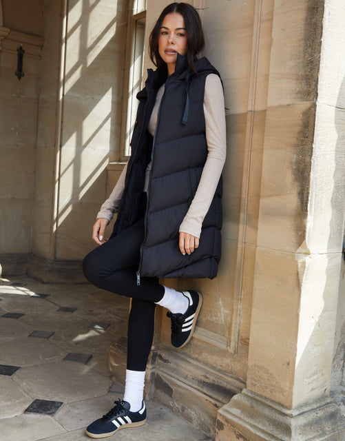 EX-Threadbare Longline Padded Black Gillet