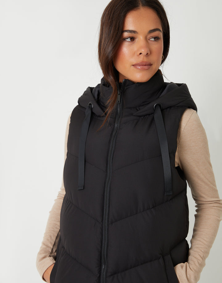 EX-Threadbare Longline Padded Black Gillet