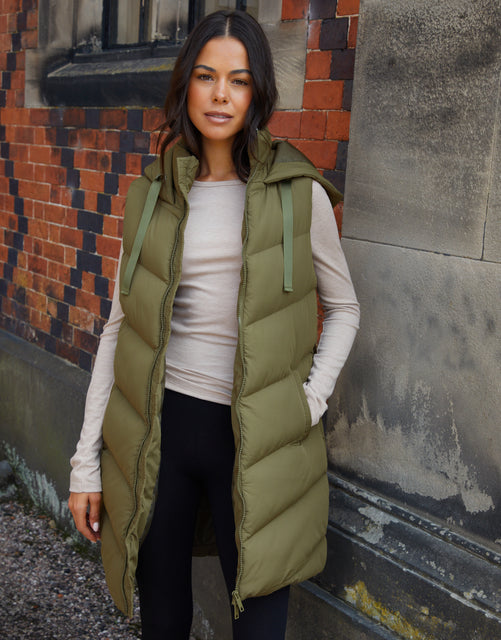 EX-Threadbare Longline Padded Khaki Gillet