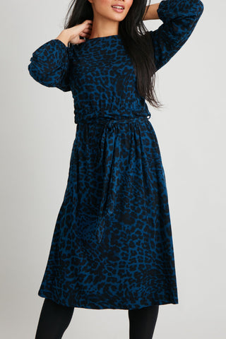 Ex-Tu Petite Teal Leopard Print Tie Belt Dress