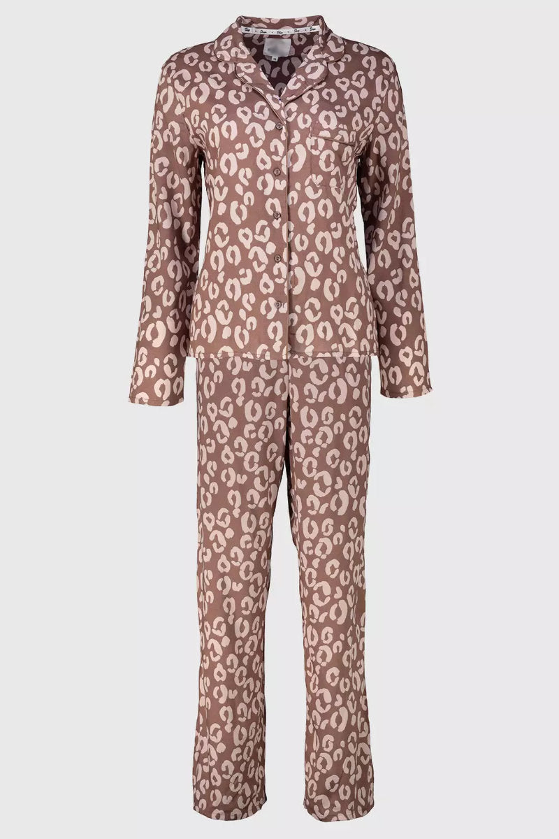 Ladies Leopard Print 2pc Pyjama Set