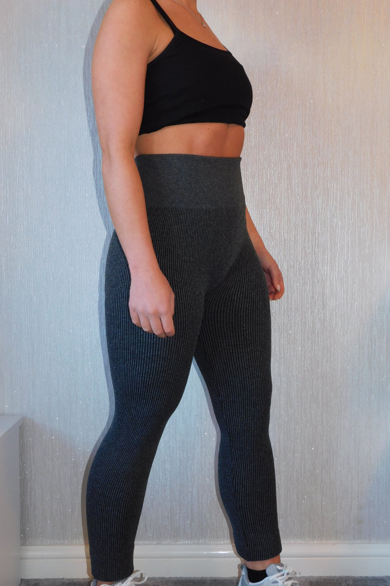 Ex-Under Control Ribbed Fleece Lined Legging Charcoal Grey