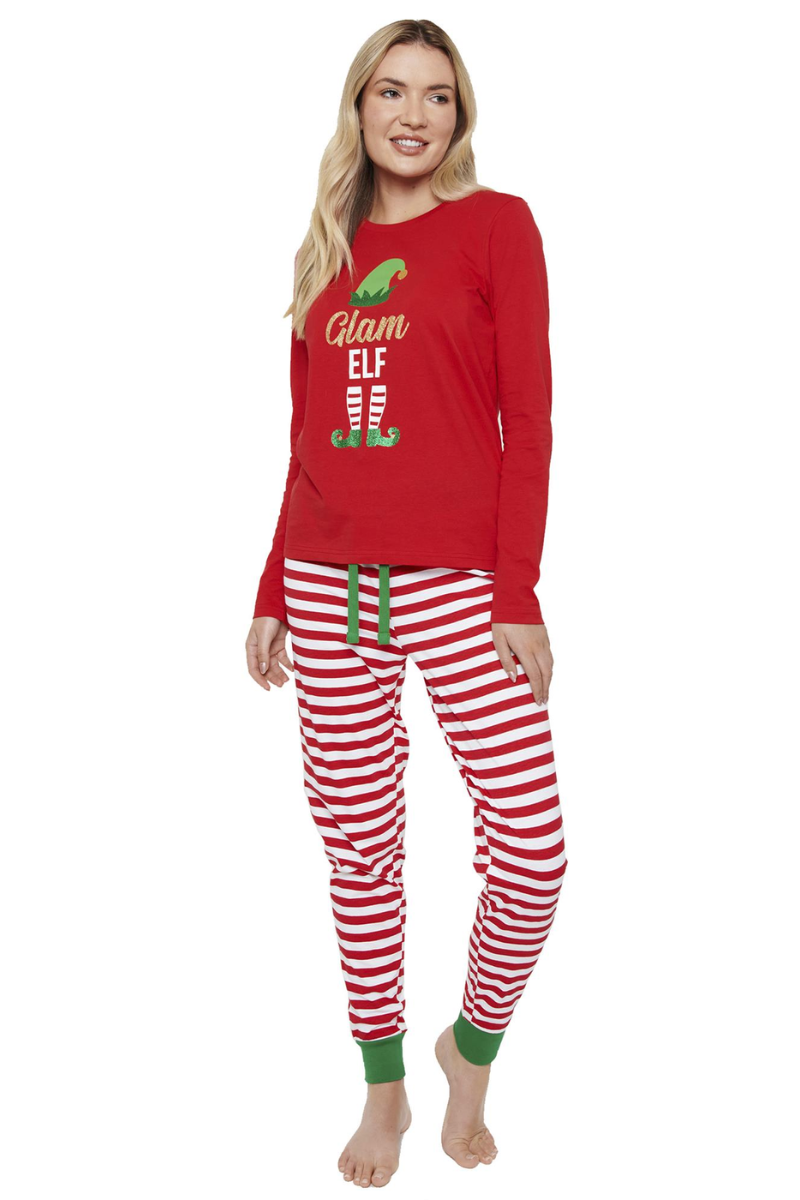 Ladies Threadbare Cotton Long Sleeve Christmas Pyjama Set Glam