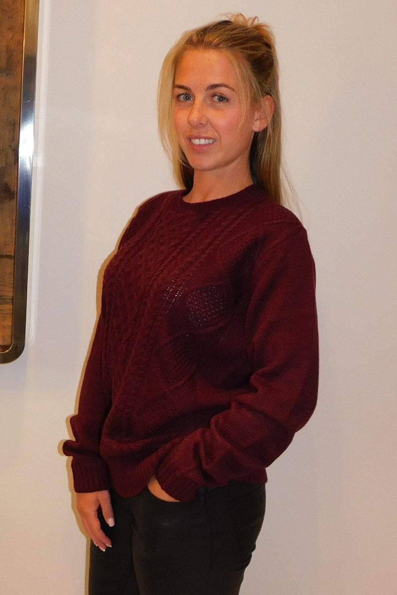 Famous Store Wine Cable Knit Jumper