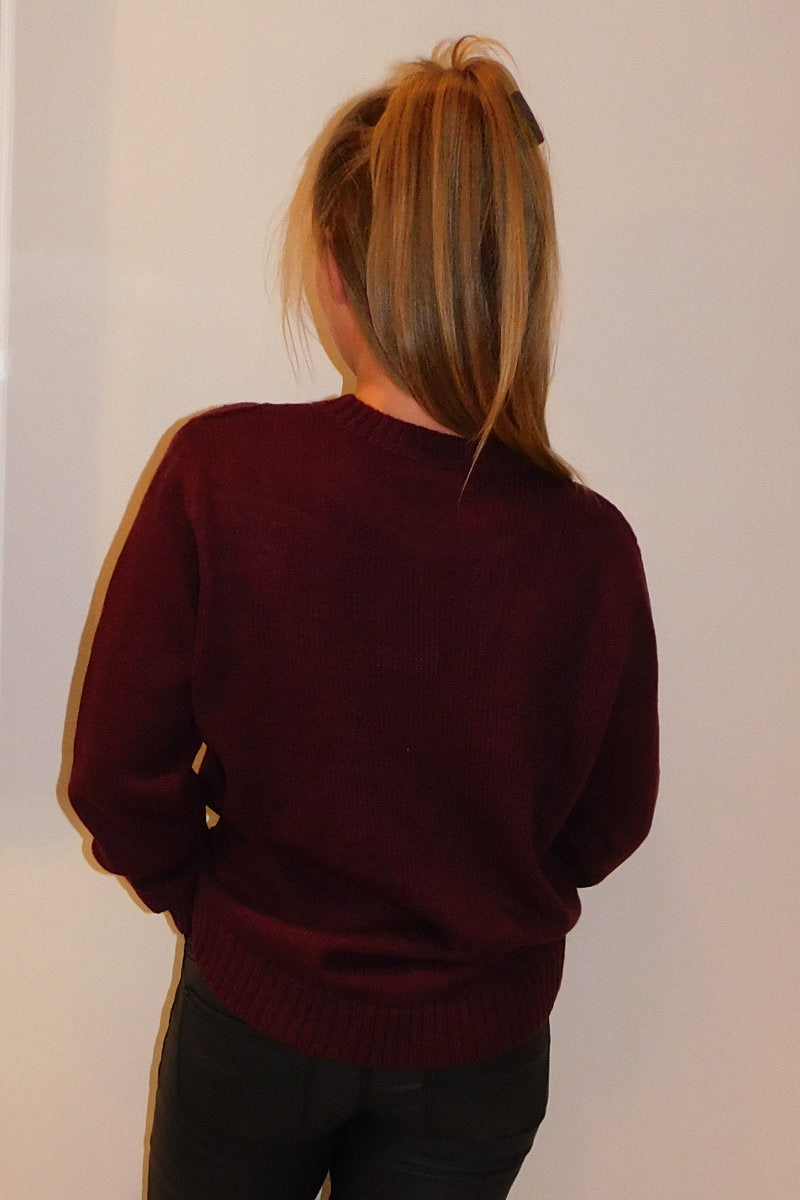 Famous Store Wine Cable Knit Jumper