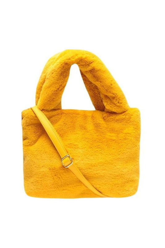 Therapy London Faux Fur Tote Bag in Mustard