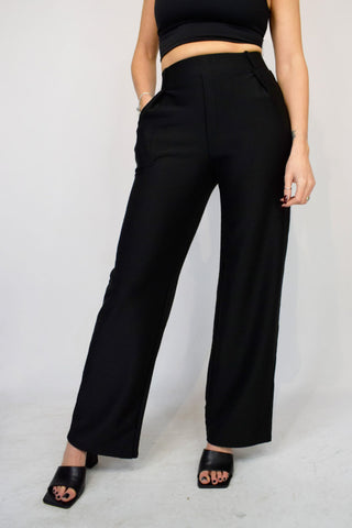 Ladies YU & ME Wide Leg Trousers in Black