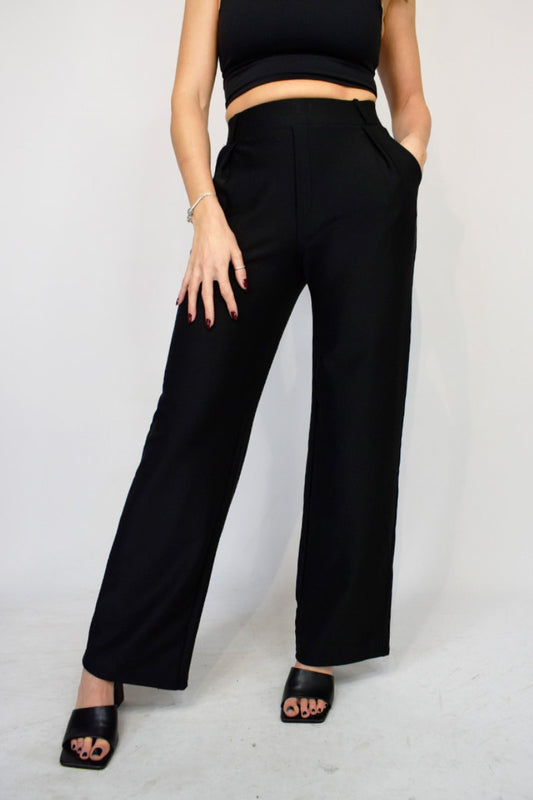 Ladies YU & ME Wide Leg Trousers in Black