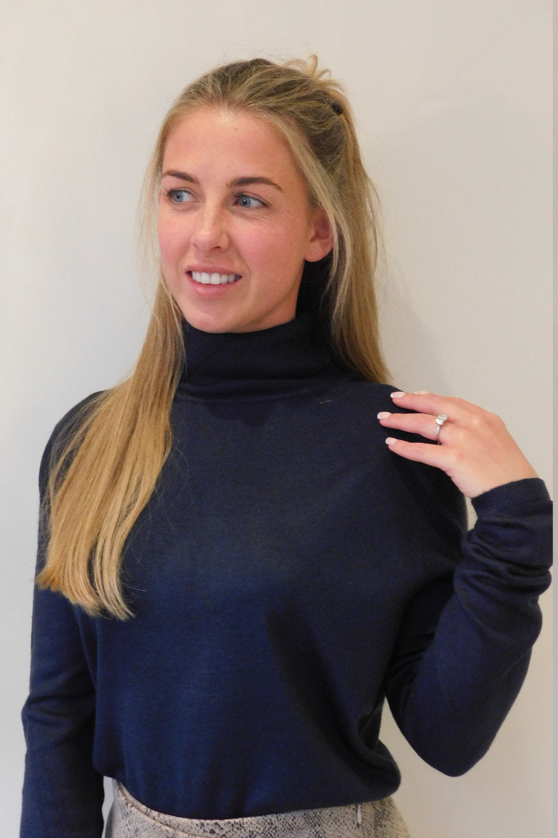Famous Store Navy Polo Neck Jumper