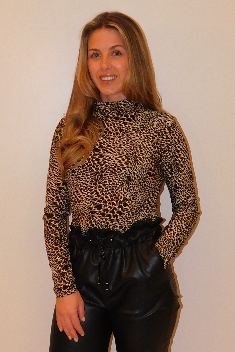 Leopard print clearance polo neck top