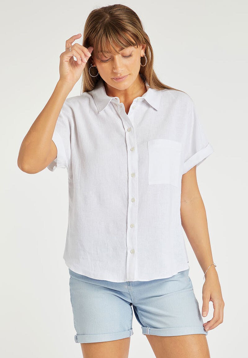 Famous Store Ladies White Short Sleeve Shirt