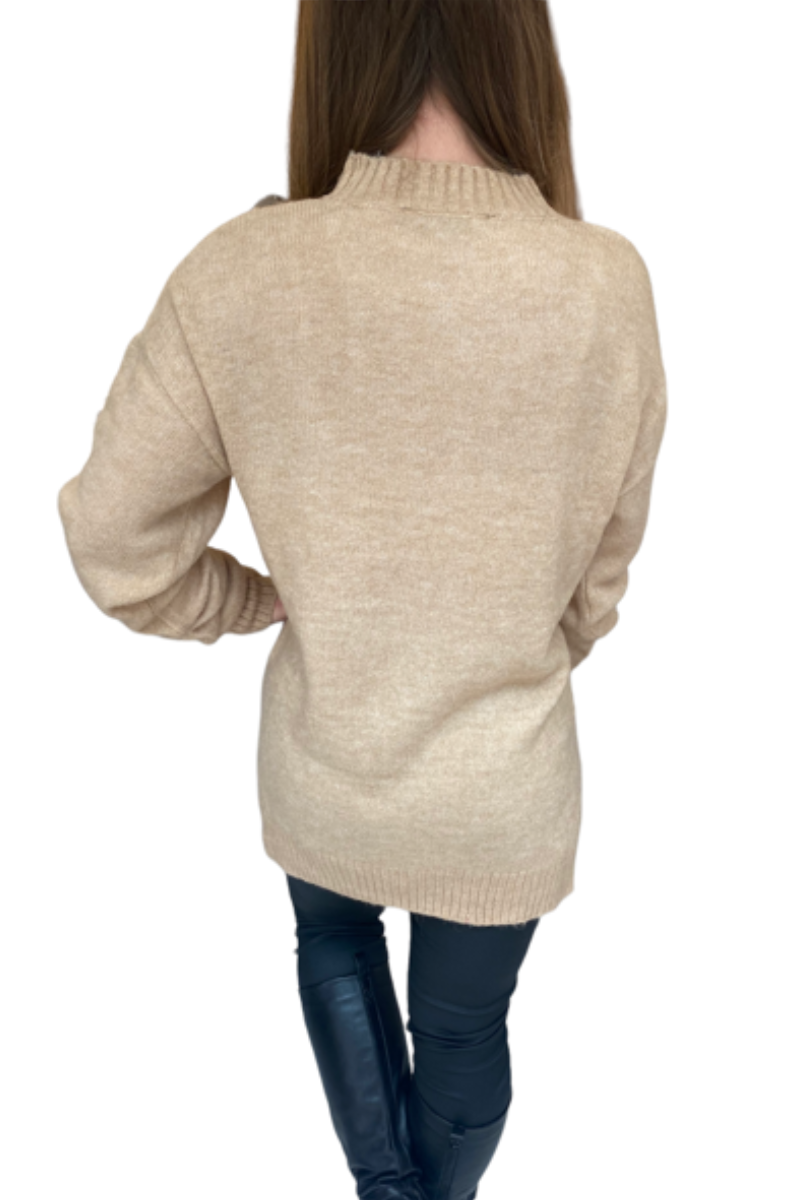Famous Store Beige Knitted Crew Neck Jumper