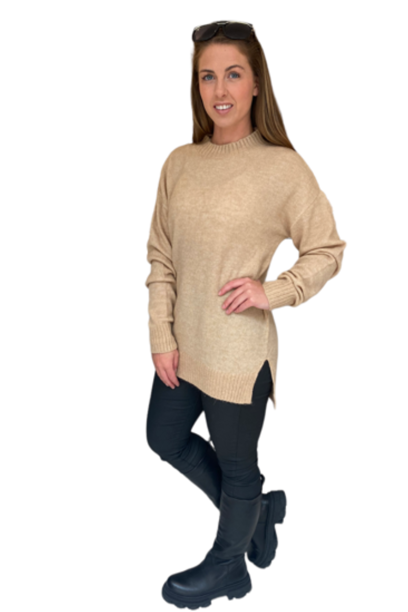 Famous Store Beige Knitted Crew Neck Jumper