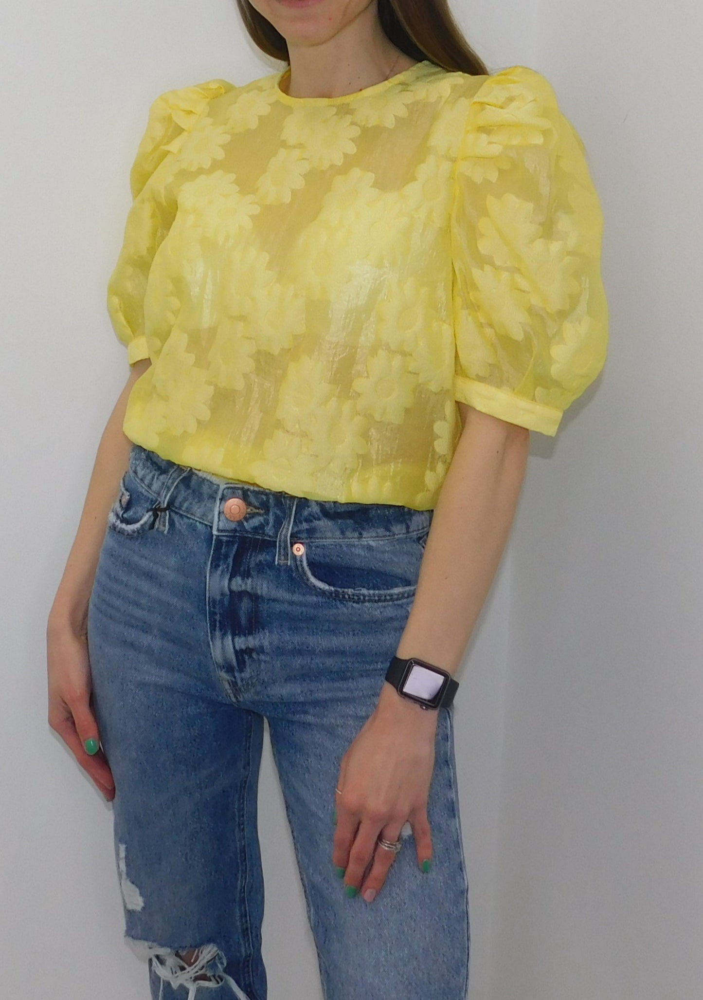 Famous Store Yellow Puff Flower Top