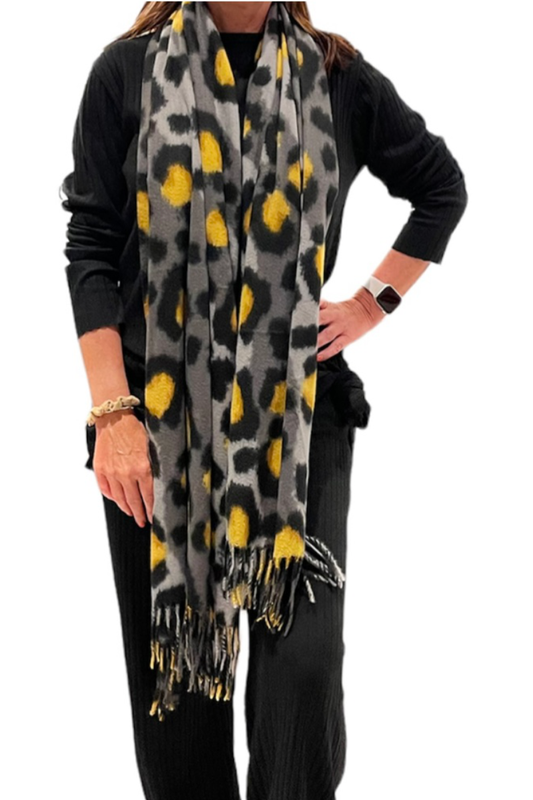 Super Soft Mustard & Grey Printed Scarf