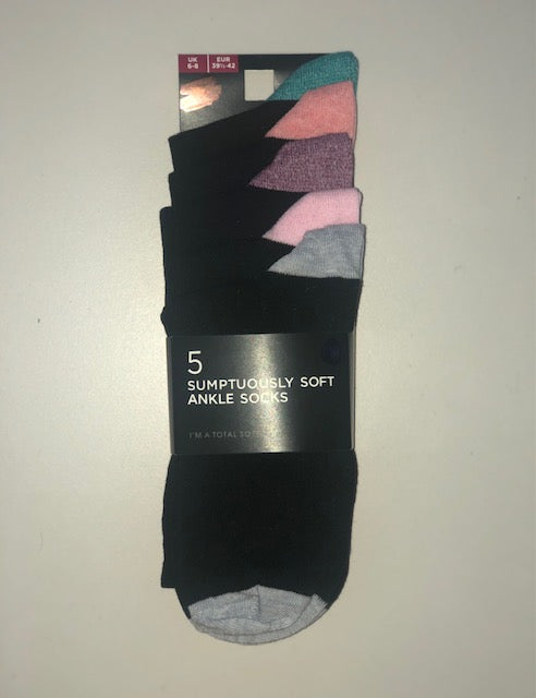Ex-Store Ladies Ankle Socks 5 Pack