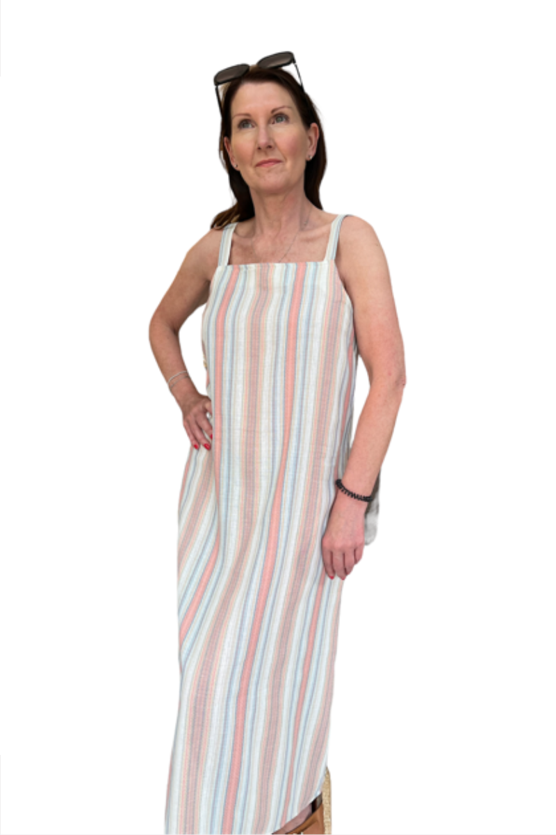Famous Store Striped Linen Look Shift Dress