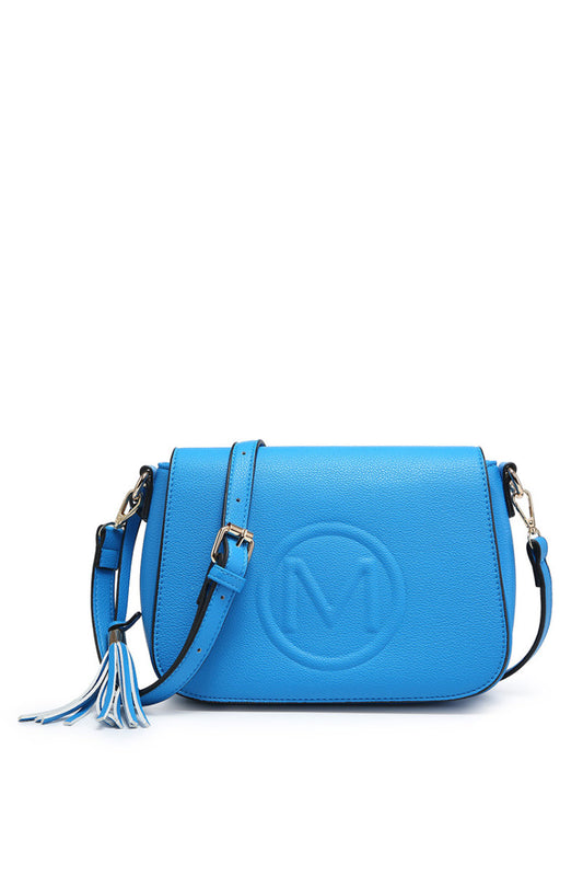 Ladies Embossed Motif Crossover Bag Blue