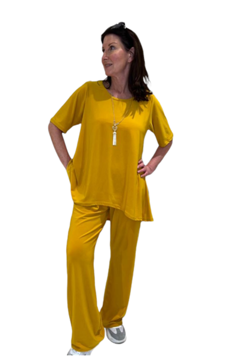 Mustard Short Sleeve Lounge Set with Necklace