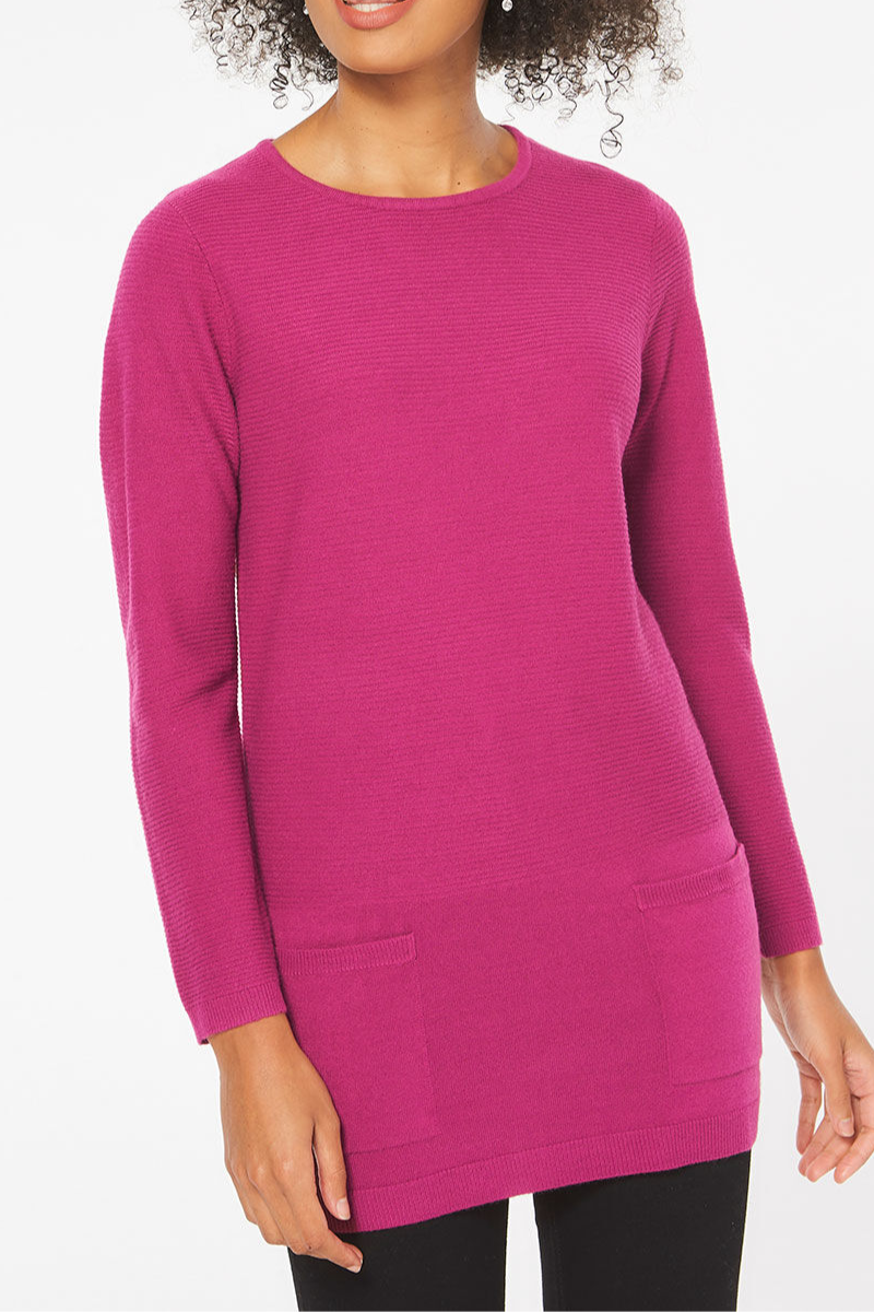 Famous Store Ripple Textured Pocket Tunic Deep Pink