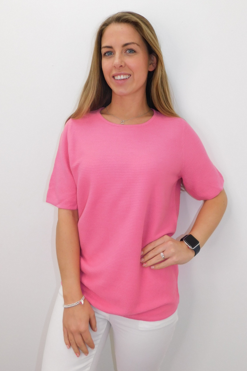 Short Sleeve Pink Ribbed Jumper