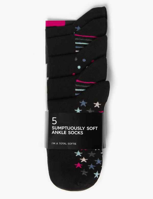 Ex-Store Ladies Ankle Socks 5 Pack