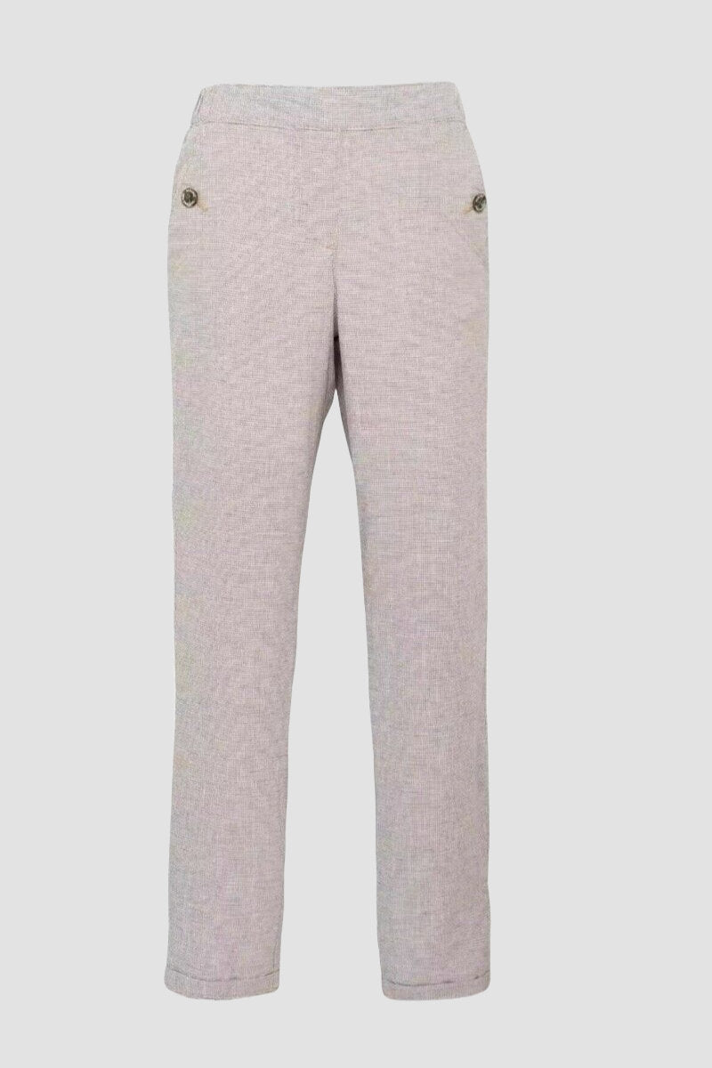Maine New England Taupe Check Linen Mix Crop Trousers