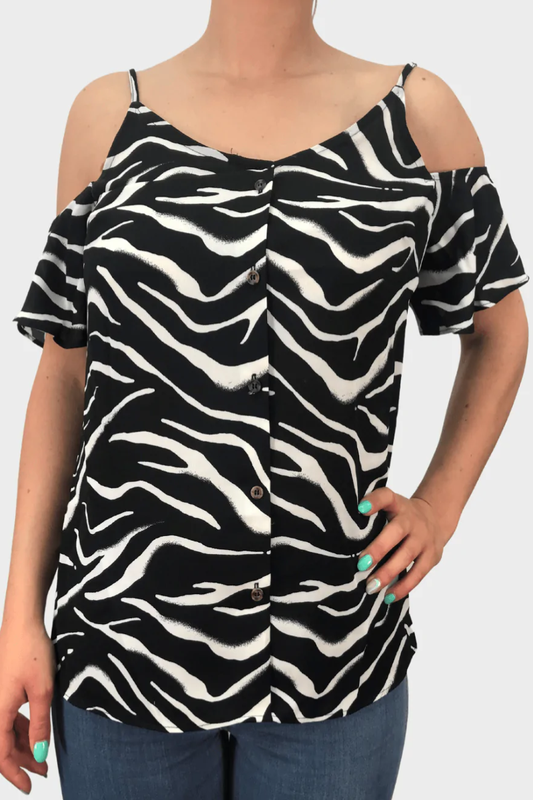 Zebra Print Cold Shoulder Cami Top