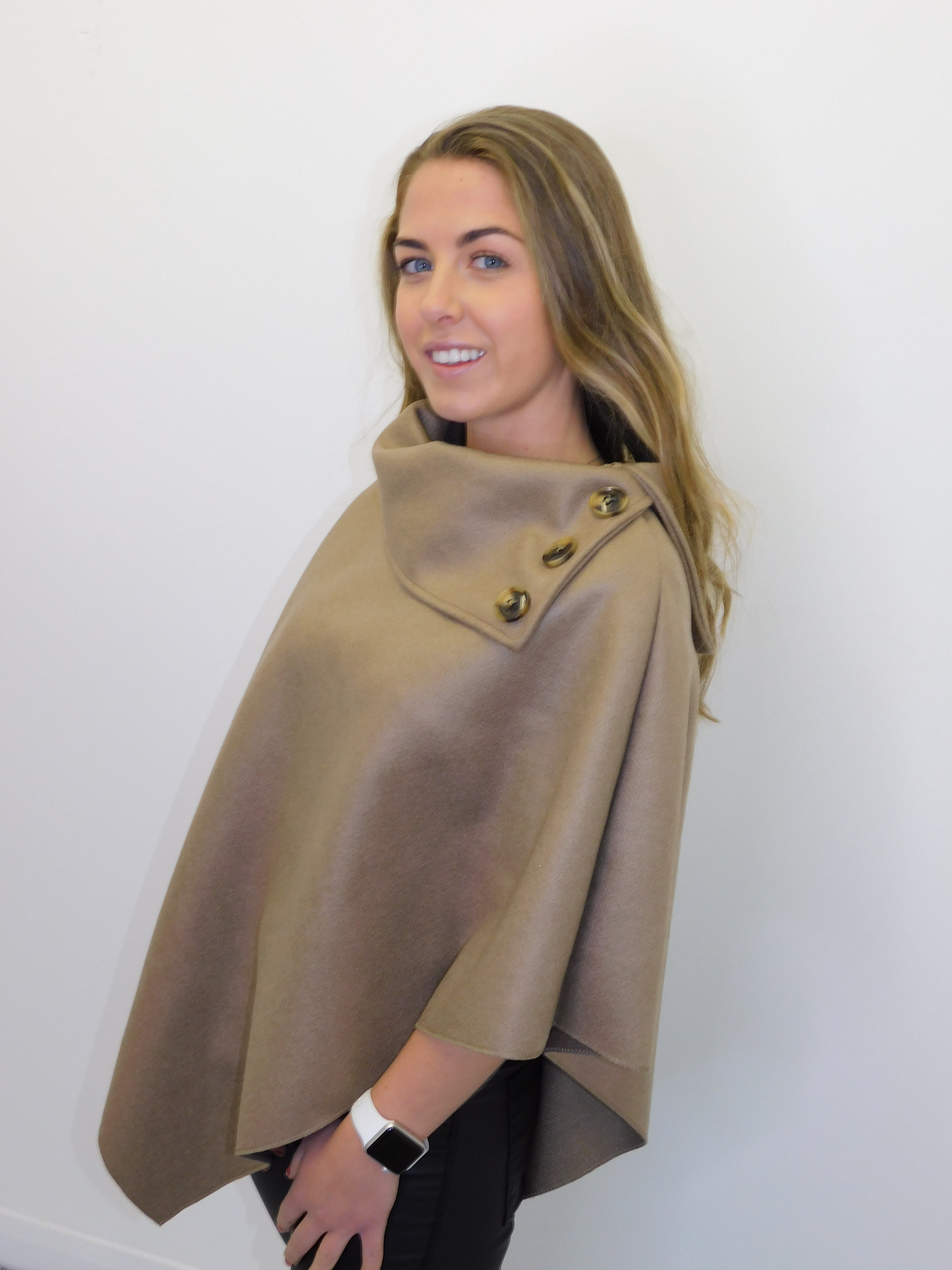 Ladies Cape With Buttons Camel