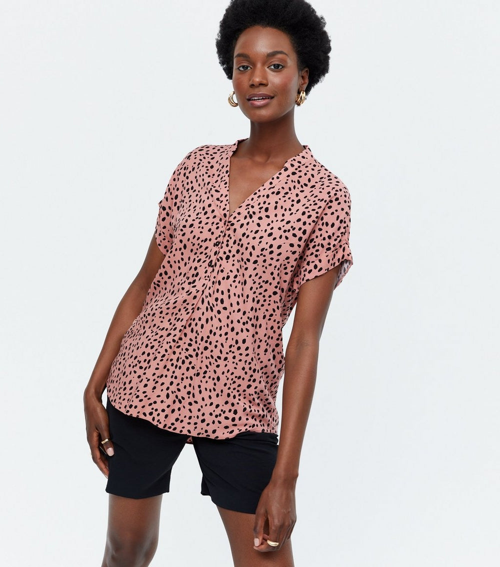Famous Label Pink Leopard Print Short Sleeve Overhead Shirt