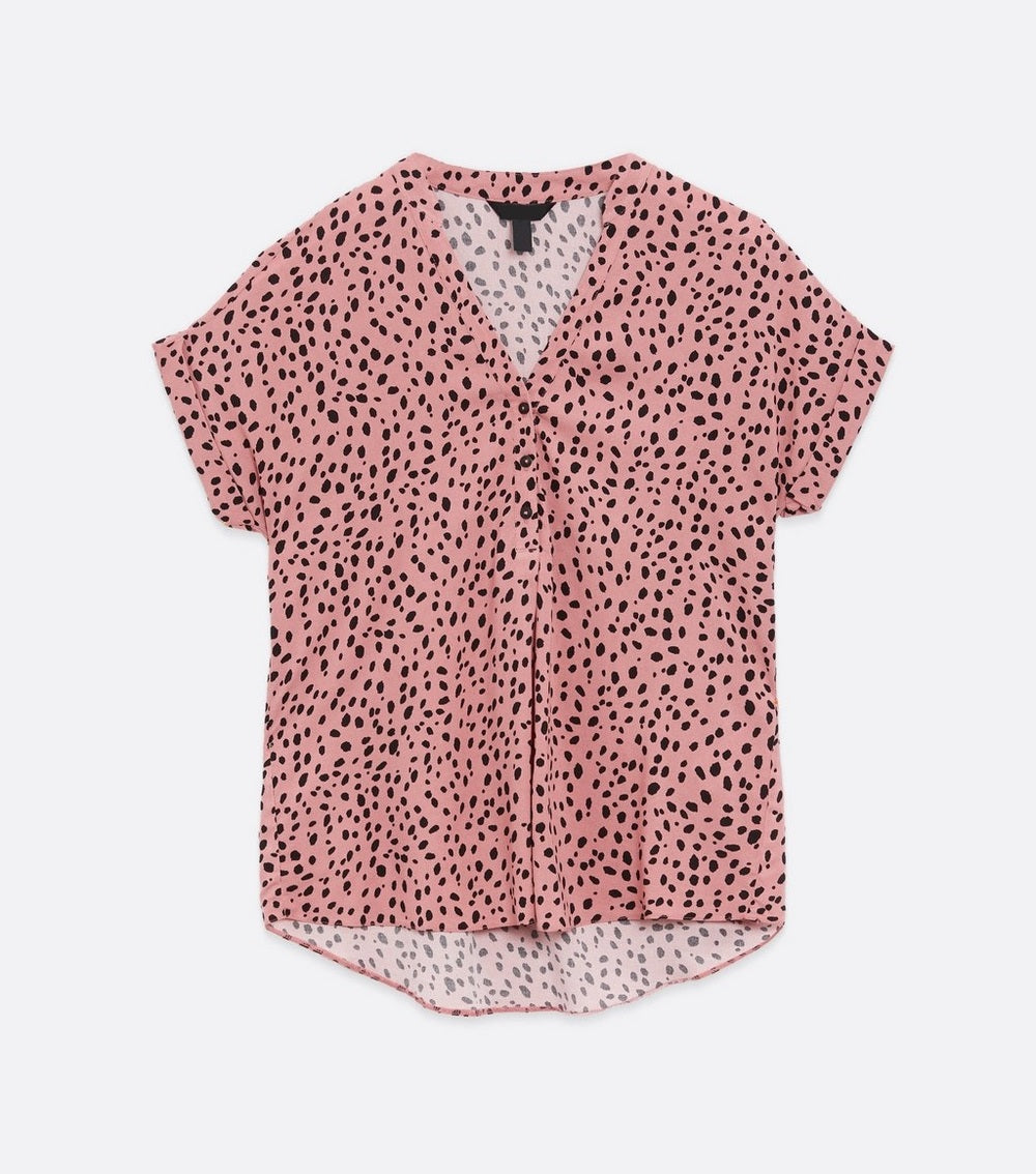 Famous Label Pink Leopard Print Short Sleeve Overhead Shirt